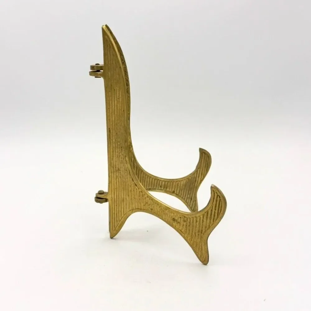 Vintage Brass Art Deco Style Folding Display Easel Plate Stand 6